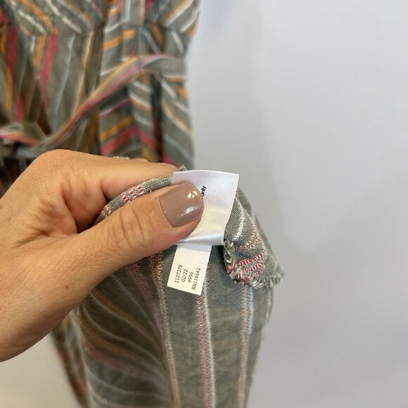 Lane Bryant Green Maxi Multicolor Stripe Shoulder Ruffle Belted Size 22 - Picture 7 of 11